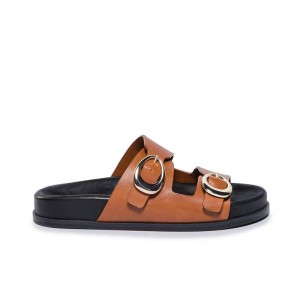 Women Bernardo Evie Slide Sandals Dark Brown | KSU4475HJ