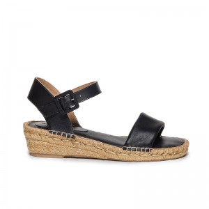 Women Bernardo Madrid Espadrille Wedge Sandals Black | SLK857HO