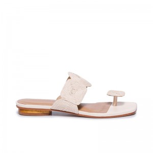 Women Bernardo Palermo Raffia Flat Sandals White | OVX6616BP