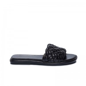 Women Bernardo Troy Woven Slide Sandals Black | CKC7717BK