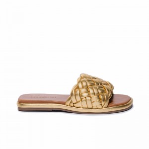 Women Bernardo Troy Woven Slide Sandals Gold | HVE7723EA