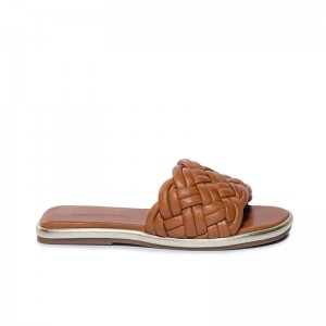 Women Bernardo Troy Woven Slide Sandals Dark Brown | PDC5180AT