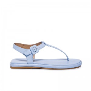 Women Bernardo Tucson T-Strap Flat Sandals Blue | WAA6198VC