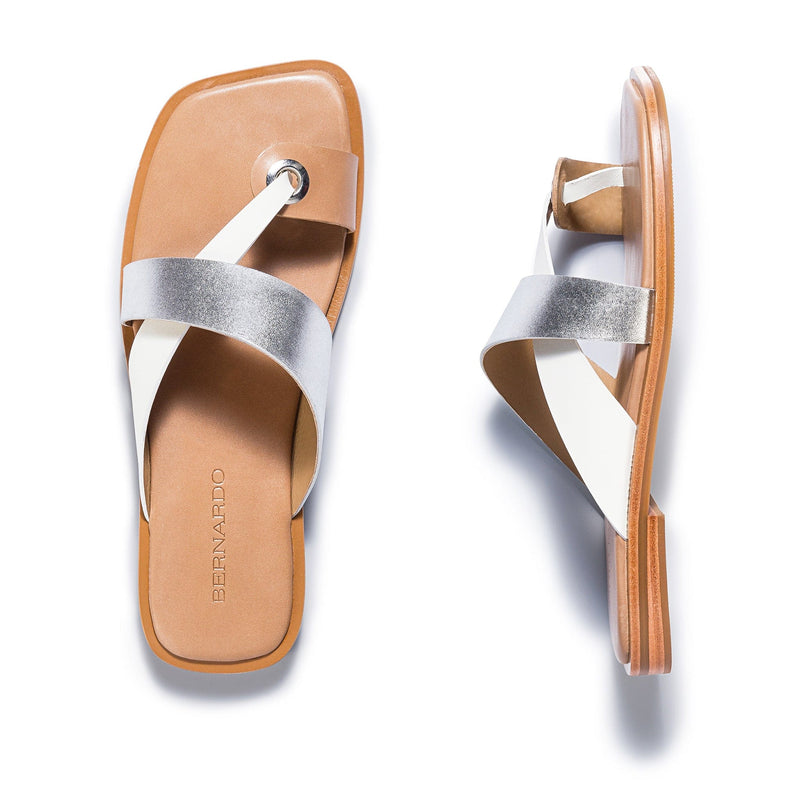 Women Bernardo Amelia Cross Strap Slide Sandals Silver White | JZV3566AU