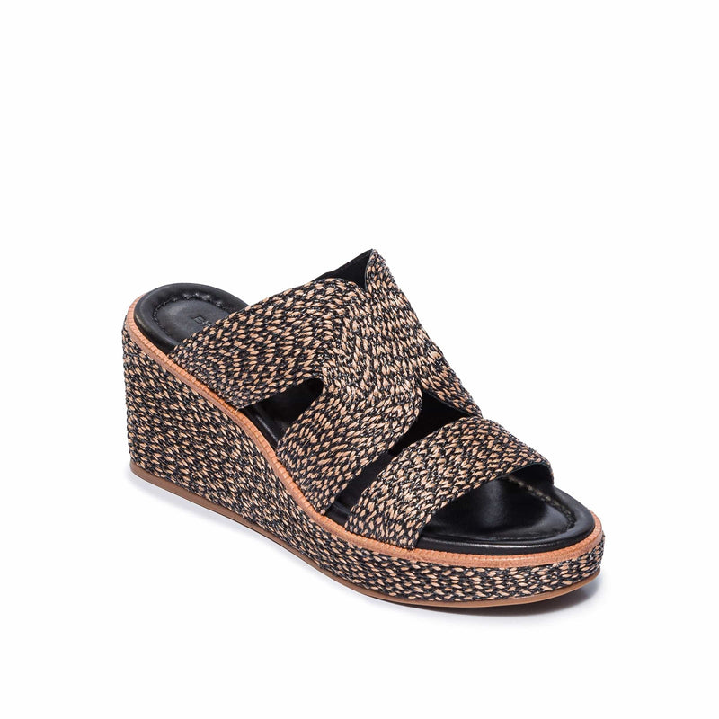 Women Bernardo Kaian Raffia Wedge Sandals Black Brown | BUS8437NE