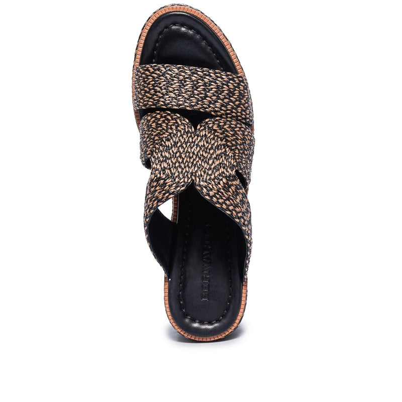 Women Bernardo Kaian Raffia Wedge Sandals Black Brown | BUS8437NE