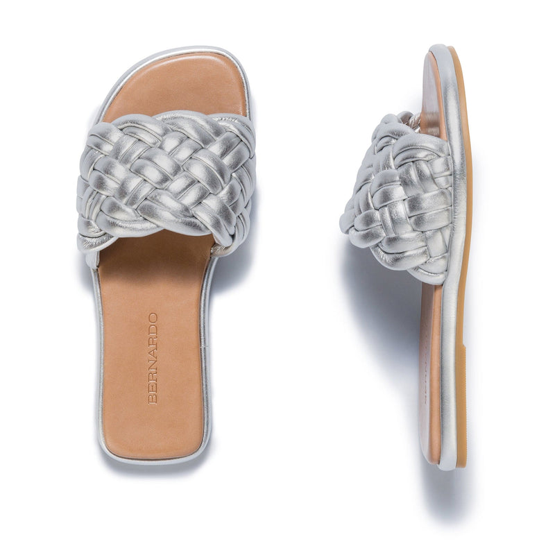 Women Bernardo Troy Woven Slide Sandals Silver | XMH3637DF