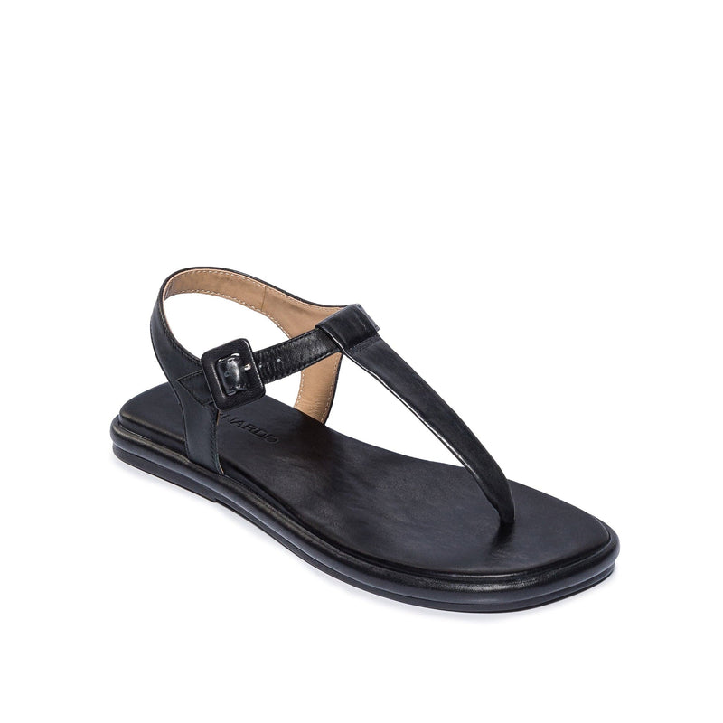 Women Bernardo Tucson T-Strap Flat Sandals Black | FRD8794OJ