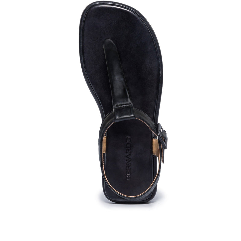 Women Bernardo Tucson T-Strap Flat Sandals Black | FRD8794OJ